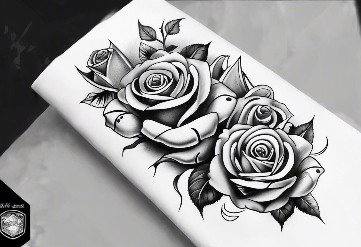 Half-sleeve arm tattoo. Roses, gambling and beach theme tattoo idea