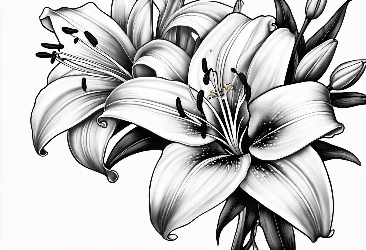 lilies with buds along branch tattoo idea