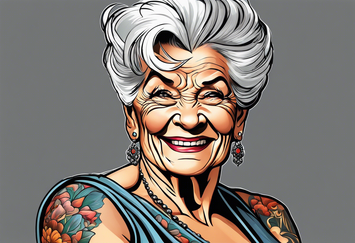 Muscular old lady showing off muscles. tattoo idea