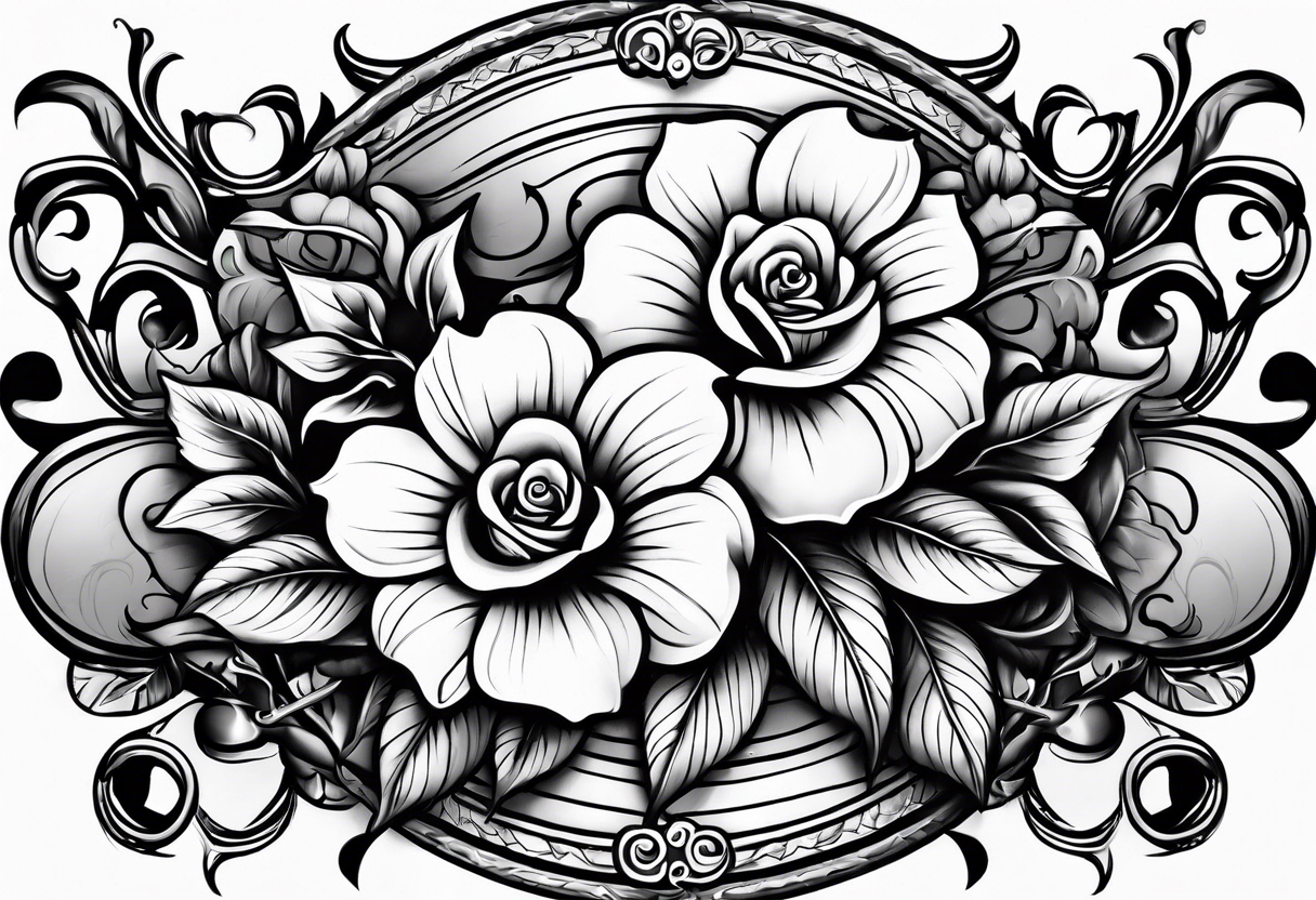 Leather Western Tattoo with rose and Morning Glory with turquoise jewels tattoo idea