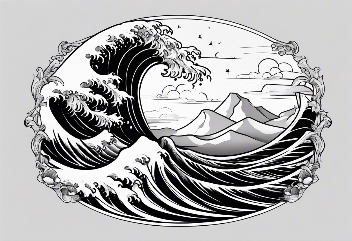 Wave with number 41 inside tattoo idea