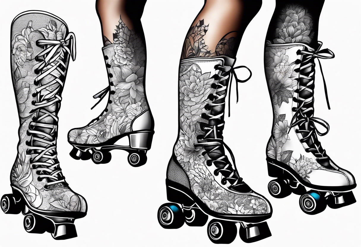 Girl roller skating with knee pads tattoo idea