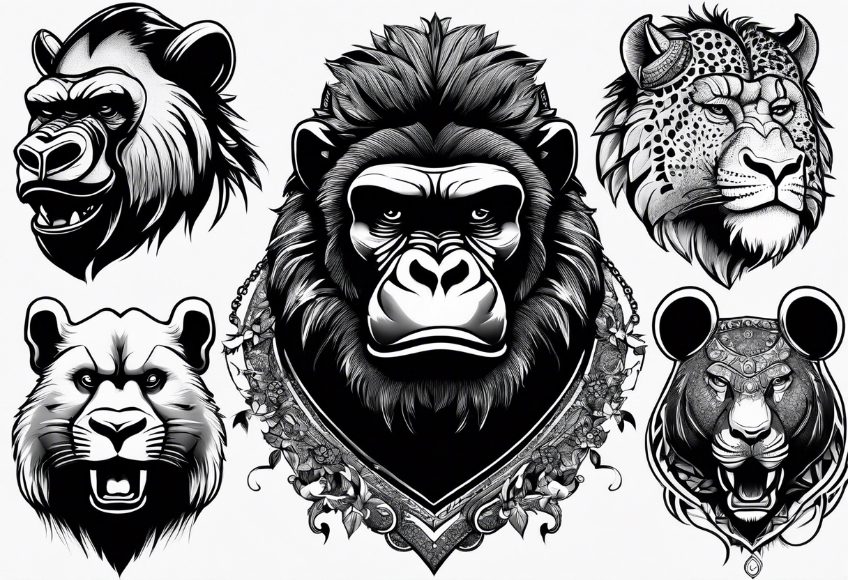 A gorilla, a cheetah, a rhino, and a rat tattoo idea