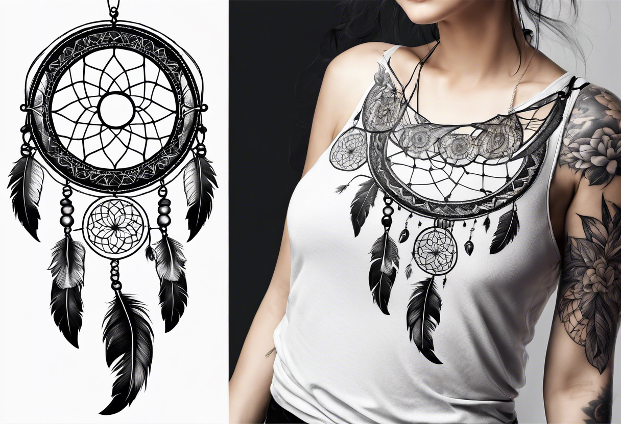 A black and white detailed dream catcher with a lot of shading tattoo idea