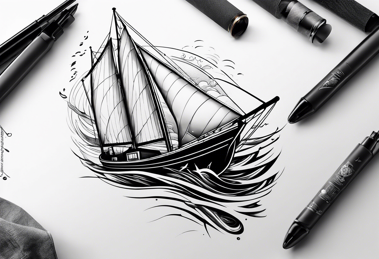 phare maritime dans un bateau entouré de voiles. tattoo idea