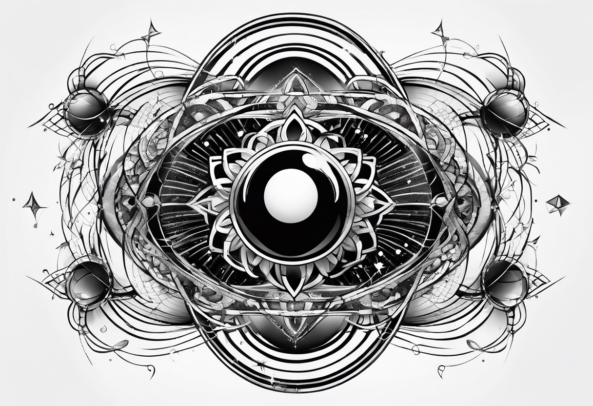 atom with quantum wave of electrons tattoo idea
