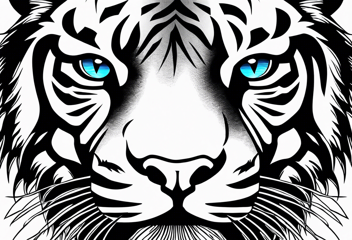 Tiger with blue eyes for leg tattoo idea