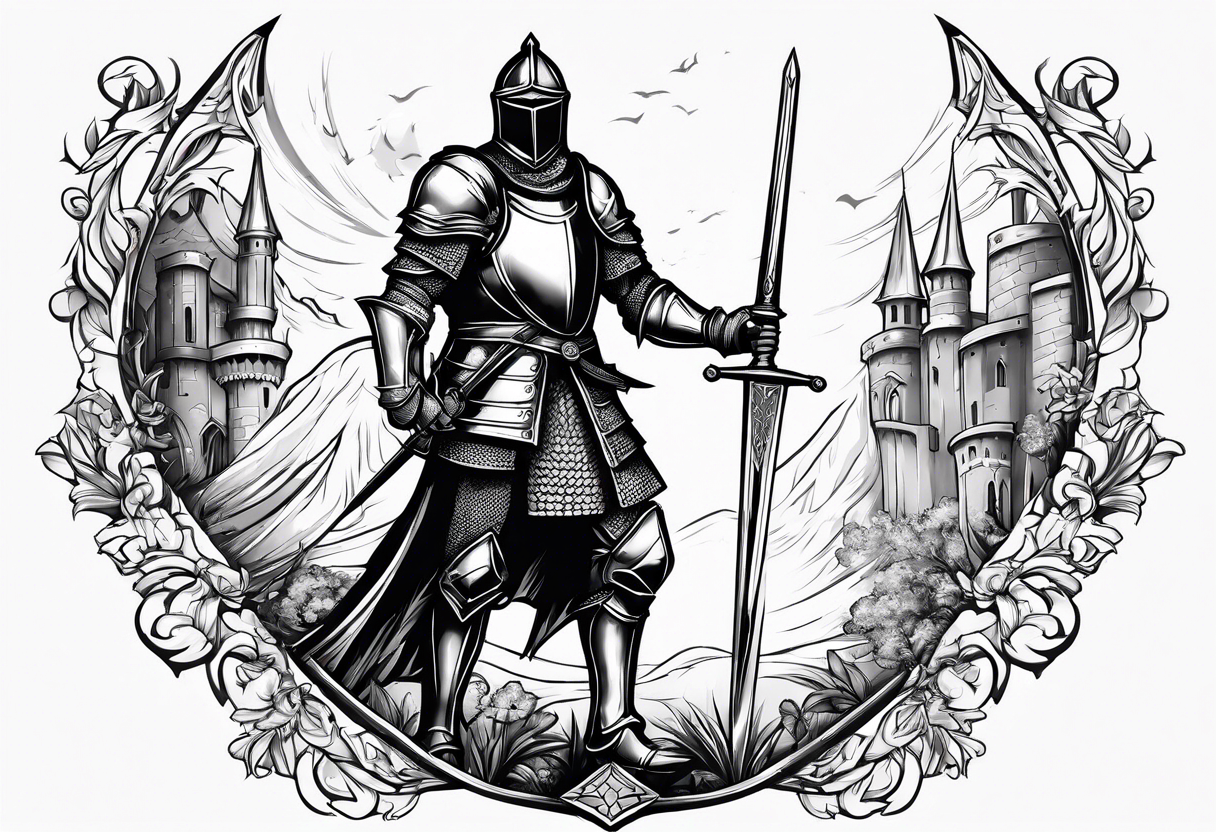 Medieval knight holding a sword tattoo idea