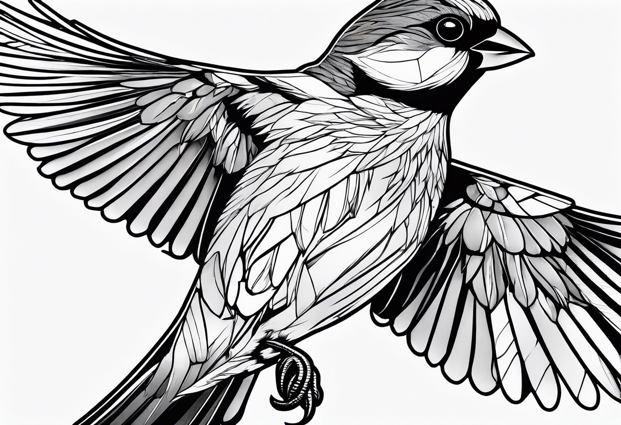 Detailed fine line flying
 sparrow tattoo tattoo idea