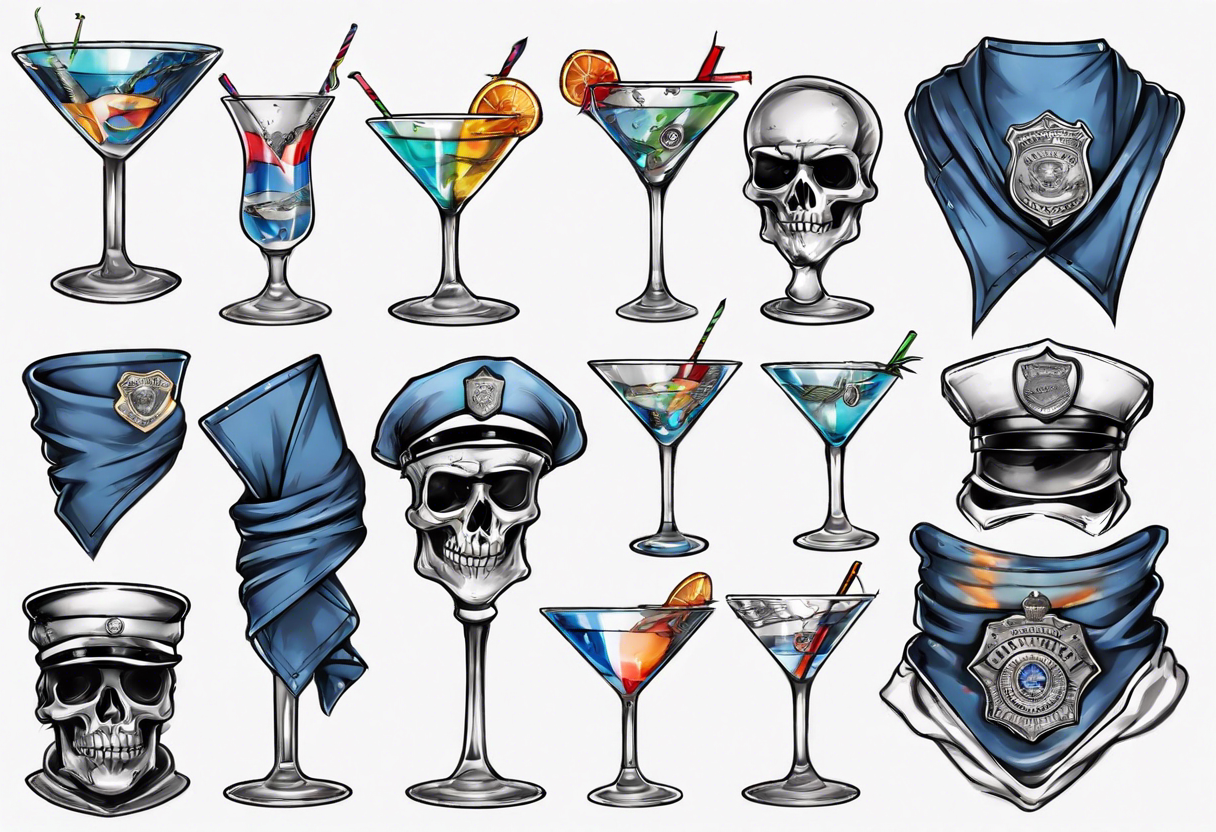 martini glass wrapped in police scarf tattoo idea