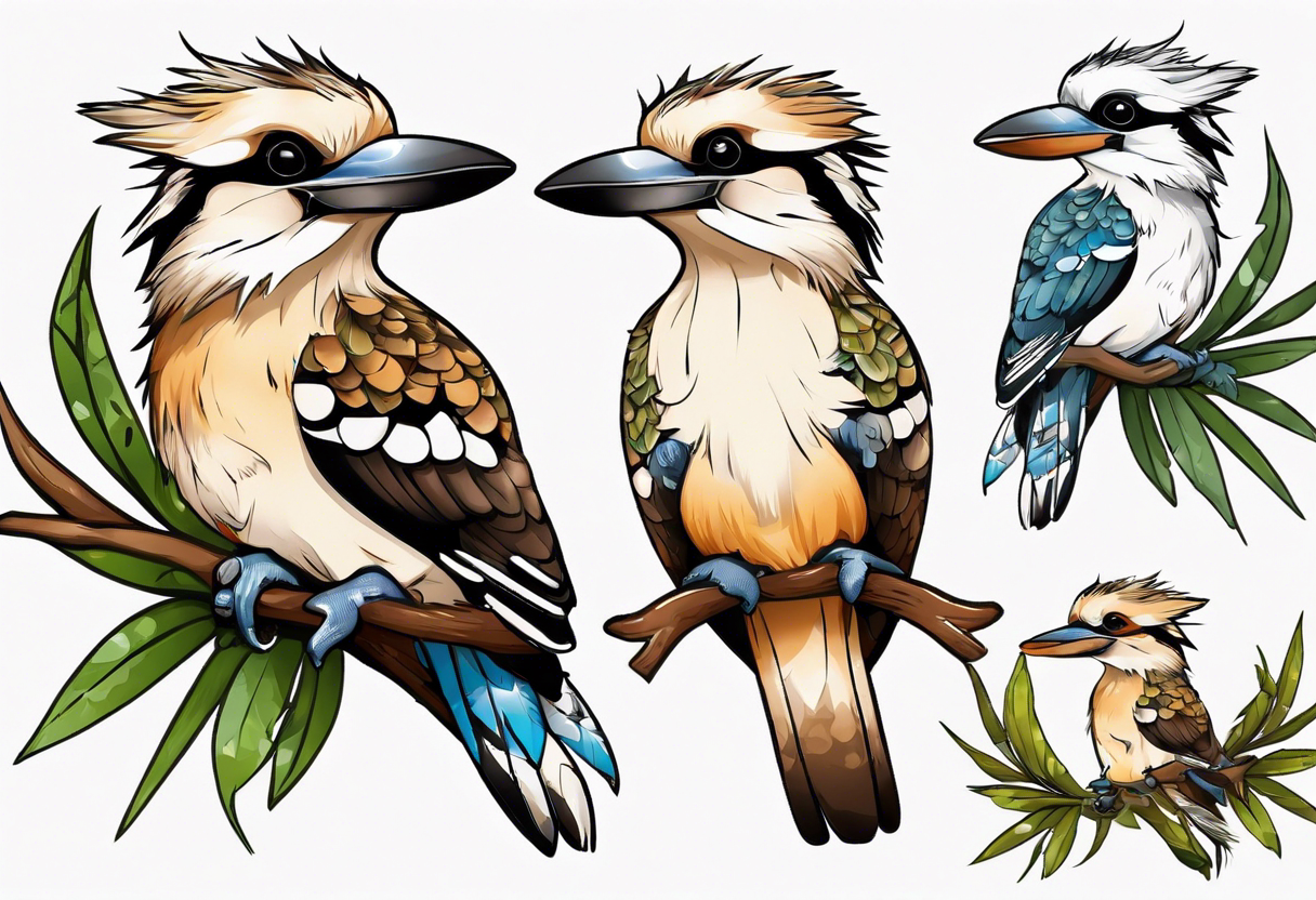 kookaburra sitting on wattle leaves tattoo idea