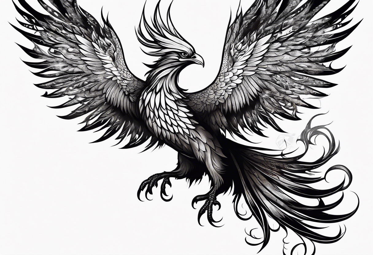 Phoenix bird rising from ashes and flame tattoo idea