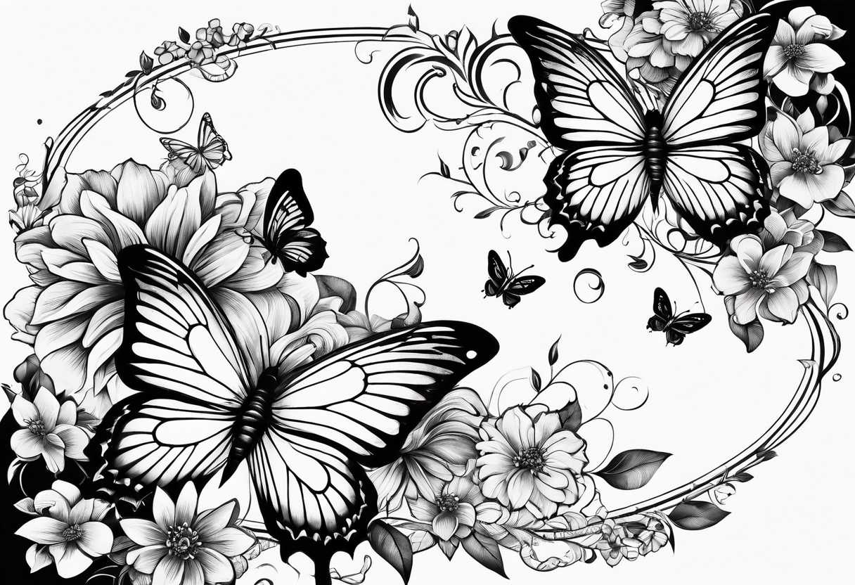 floral design with butterflies & filigree tattoo idea