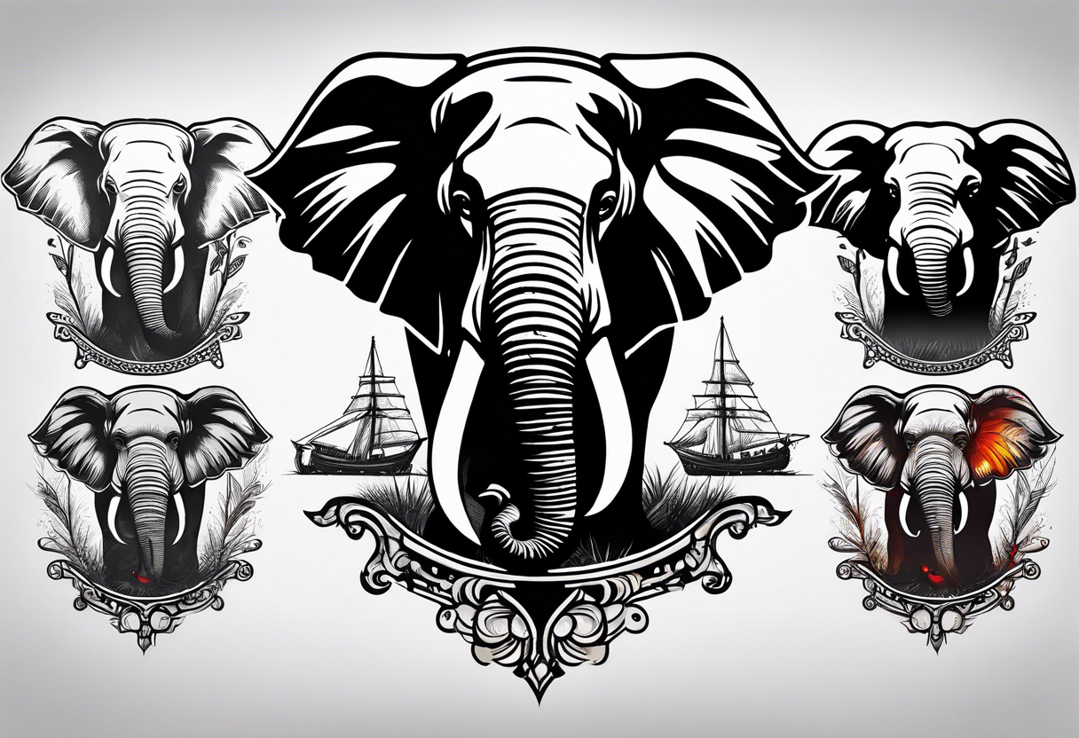 Compass held in an elephant's trunk tattoo idea