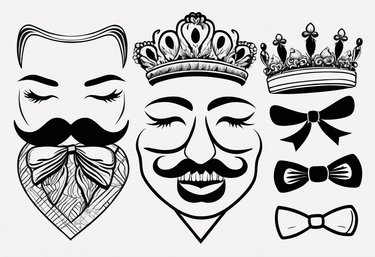 four outlines of teeth with attributes of a family: one with mustache, one with lady eyelashes, one smaller with a bow on its head and one smaller in short pants tattoo idea