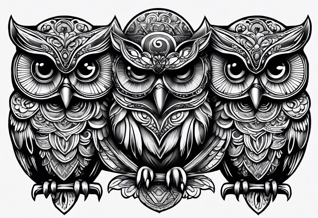 Owls 
Hear no evil, see no evil, speak no evil tattoo idea