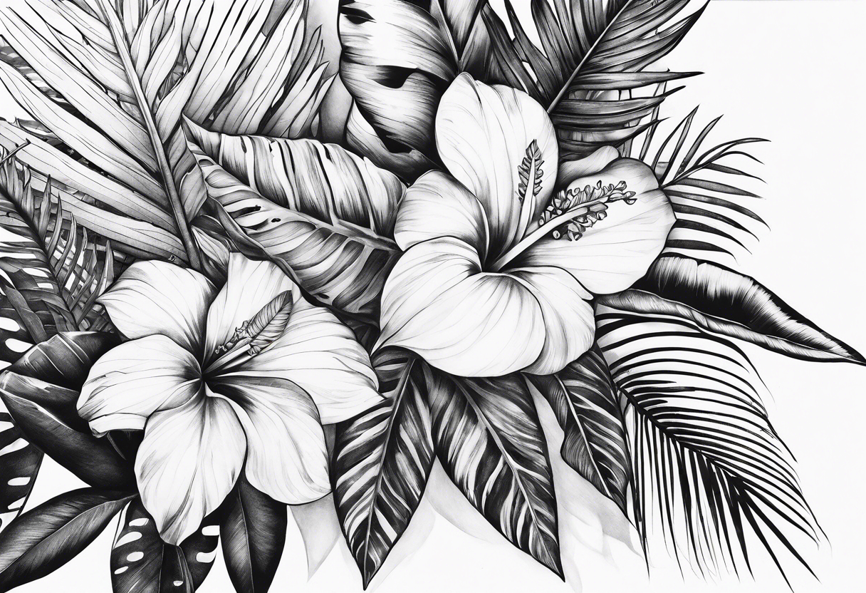 Tropical plants sleve tattoo idea