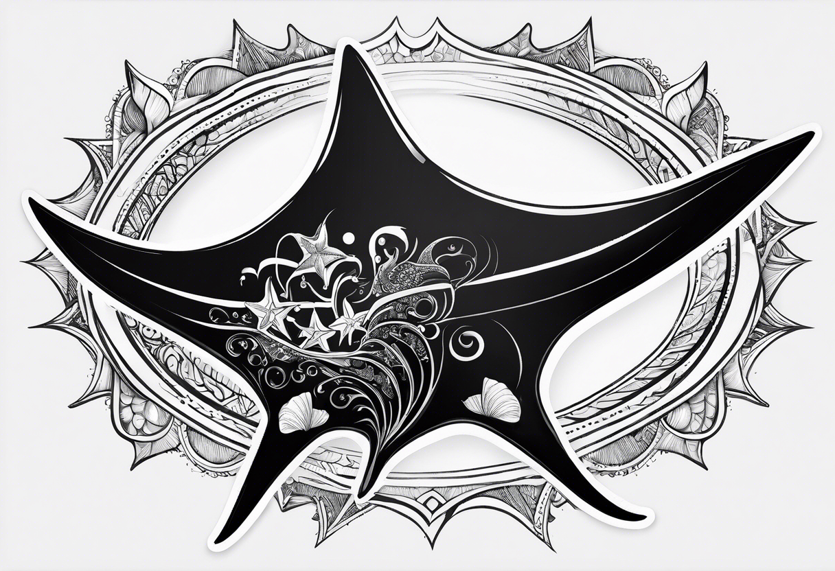 A manta ray with a star fish as a Polynesian tattoo. A smaller tattoo for female forearm or wrist. tattoo idea