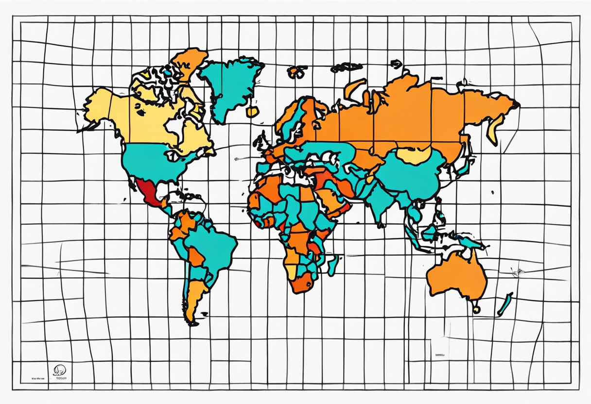 flat map of the earth with lines of a grid not shaded in with no bolding tattoo idea