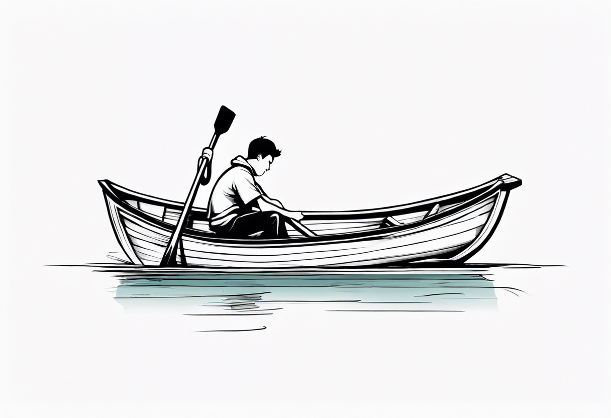 forearm tattoo of boy in rowboat from overhead--looking down tattoo idea