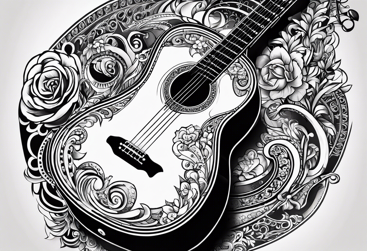 acoustic guitar with the lyrics que me lleven canciones cuando ya me haya muerto tattoo idea