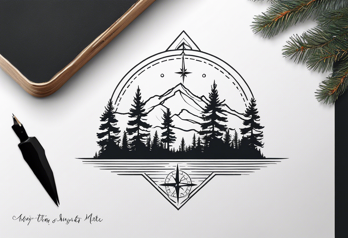 using the outline of the state of Michigan incorporate a pine tree and compass tattoo idea