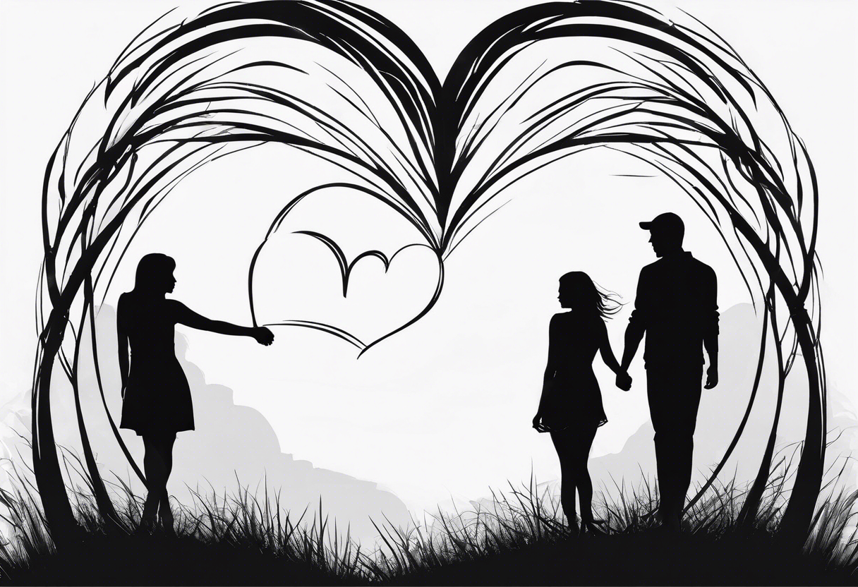 Love Tattoos:

	1.	Connected Silhouettes: Design silhouettes of two people standing, their hands barely touching, forming a heart in the space between them. Use thin black lines for a subtle effect. tattoo idea