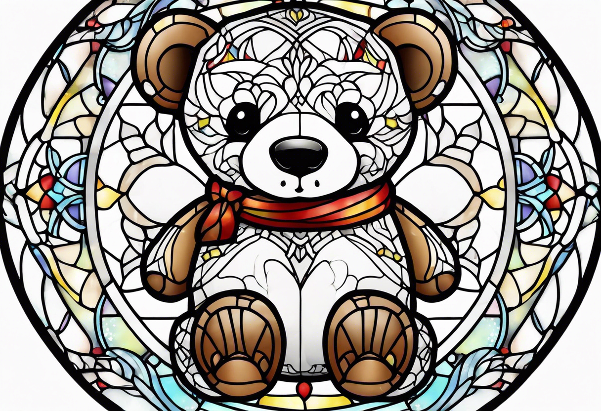 Cute teddy bear stained glass tattoo idea