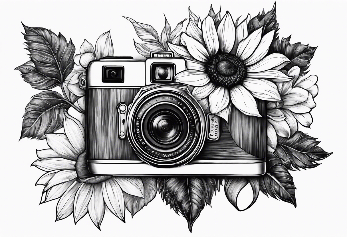 Tournesol,  rose flower, Camera, wave, palmier tattoo idea