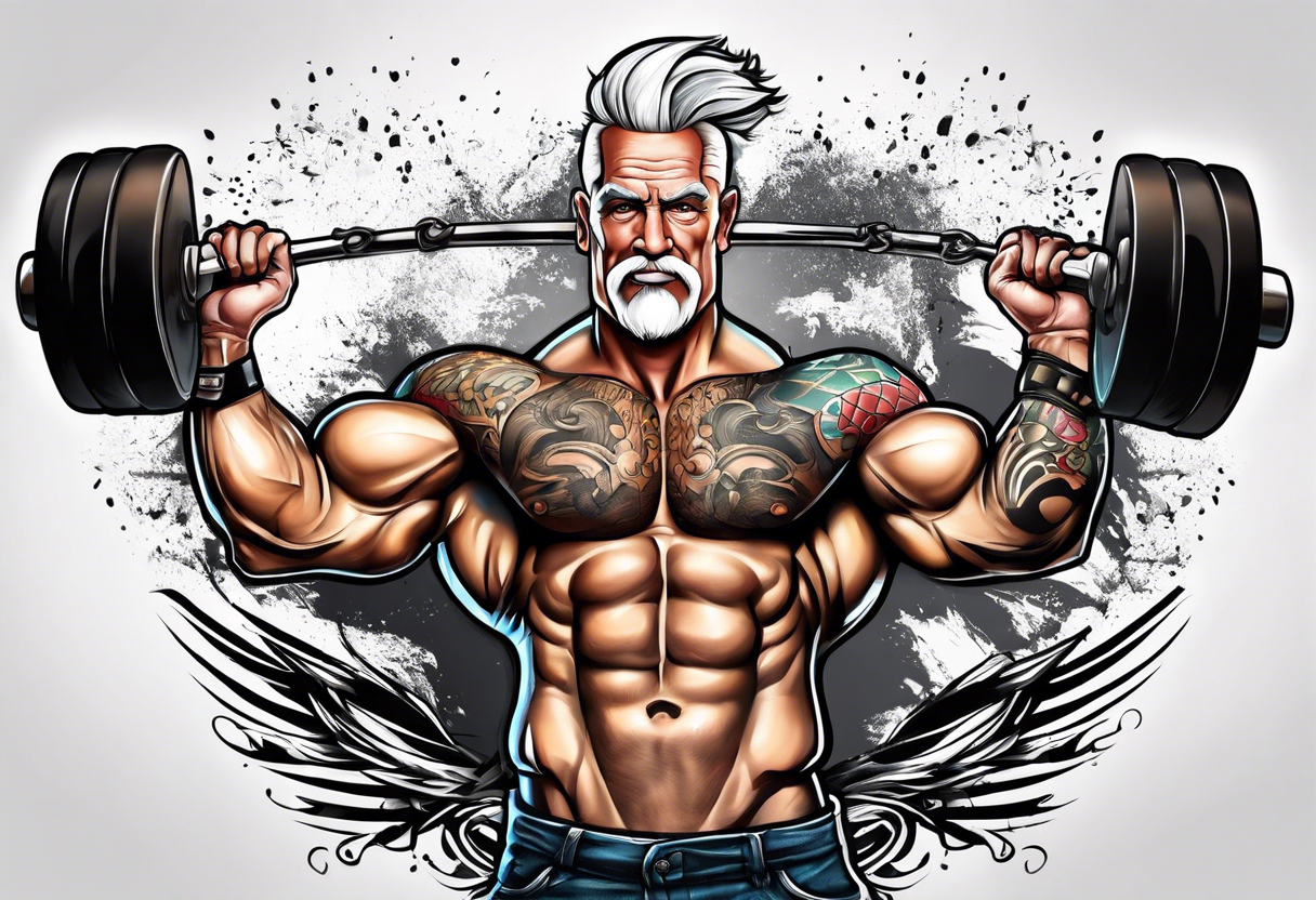 Funny old bodybuilder tattoo idea