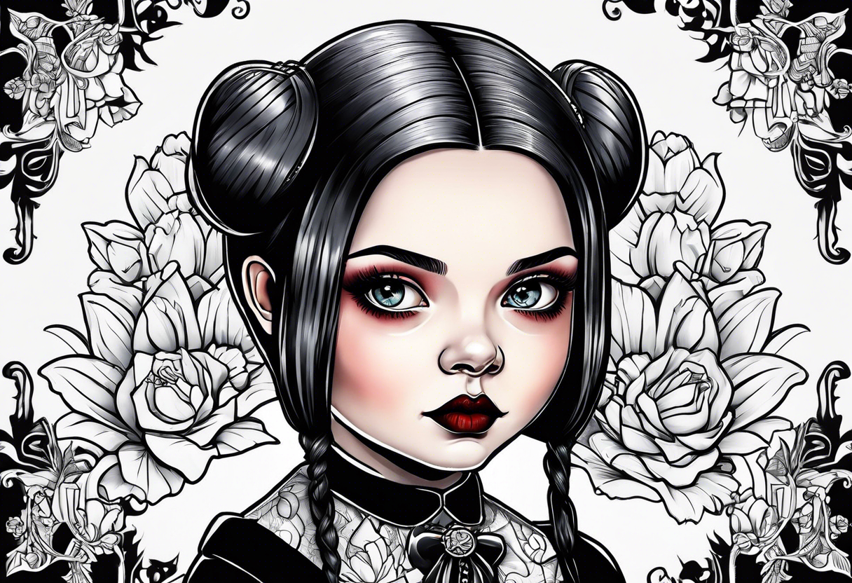 Big head Wednesday Adams tattoo idea