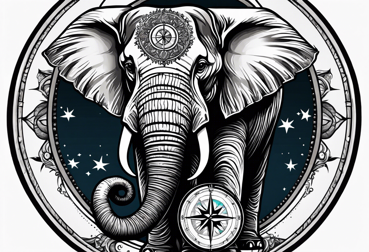 Compass held in an elephant's trunk tattoo idea