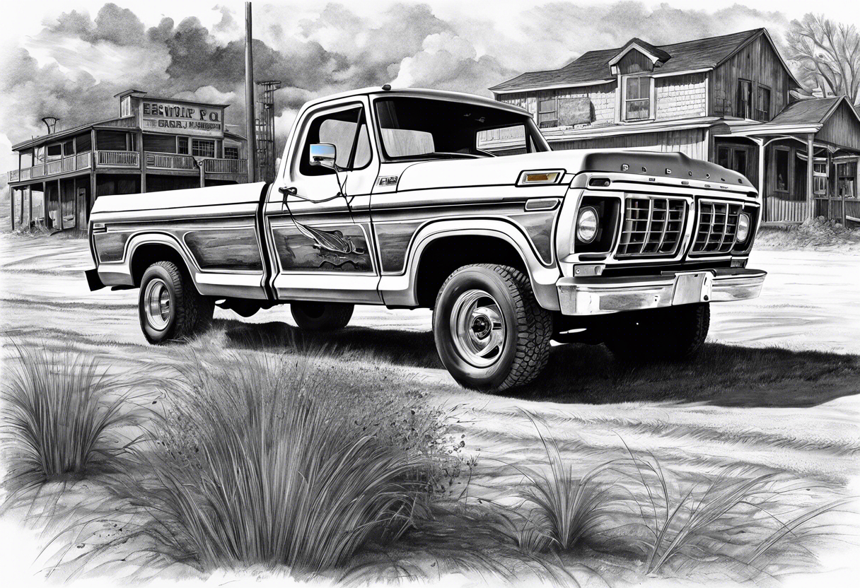 1974 ford f-100 in front of oil field tattoo idea