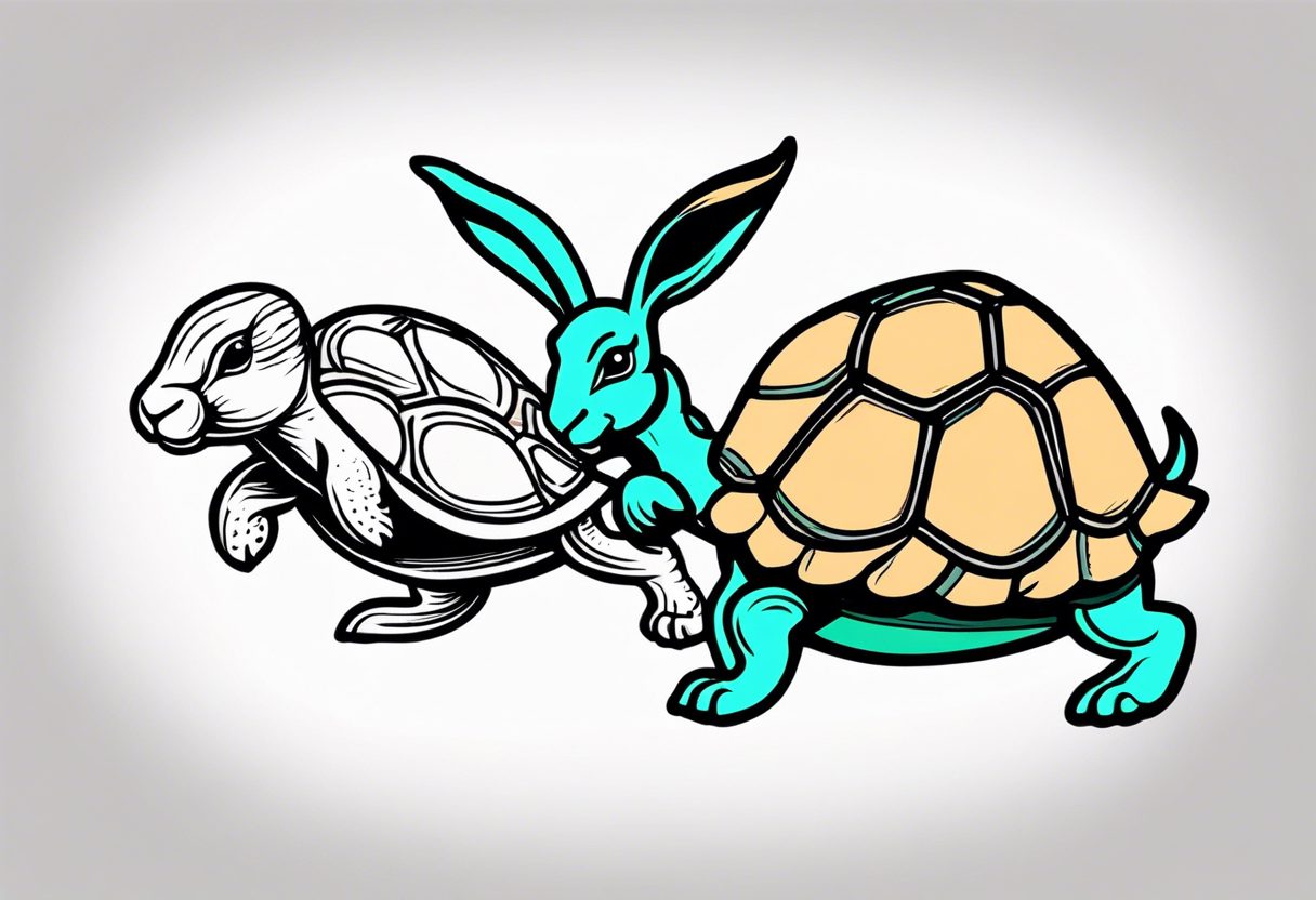 A Rabbit and a Turtle running tattoo idea