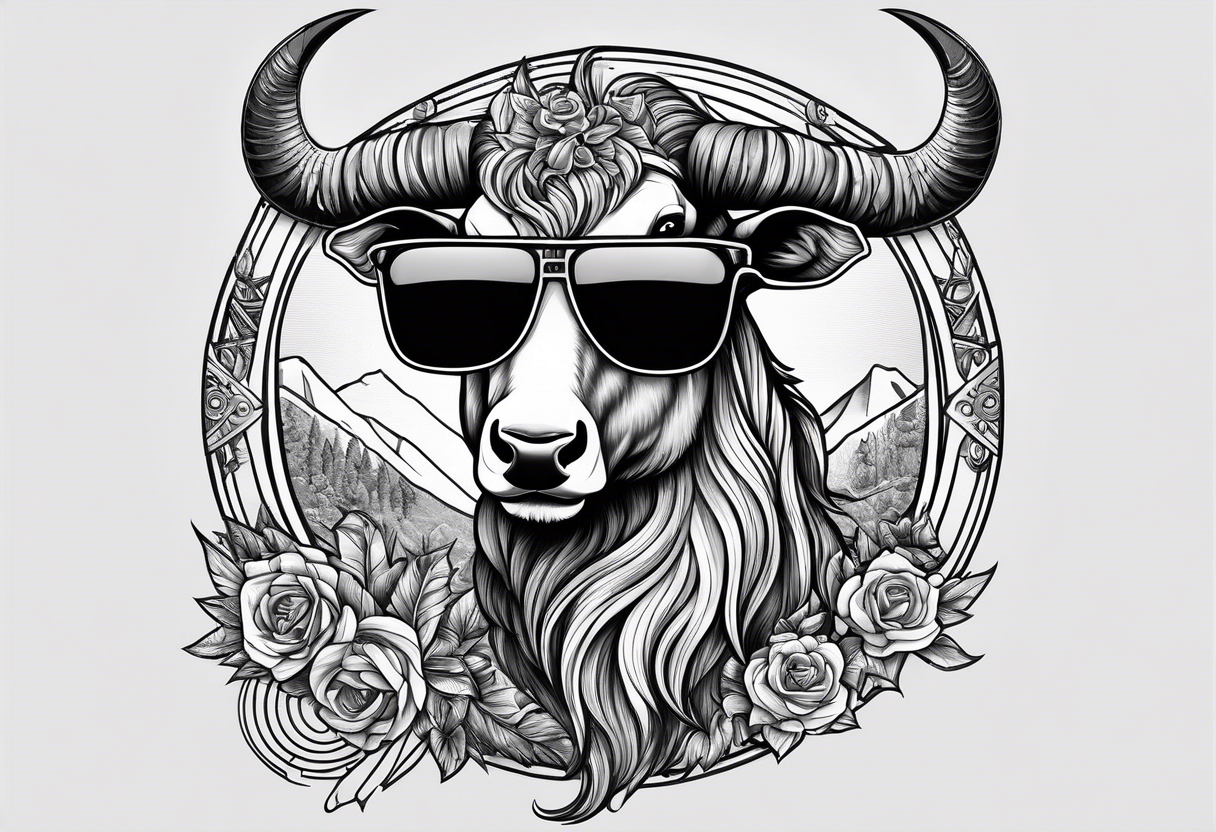 capricorn with sunglasses and gun tattoo idea