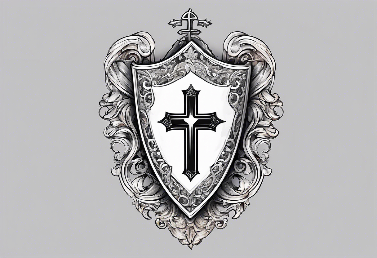 shield with cross of saint george draped over tattoo idea