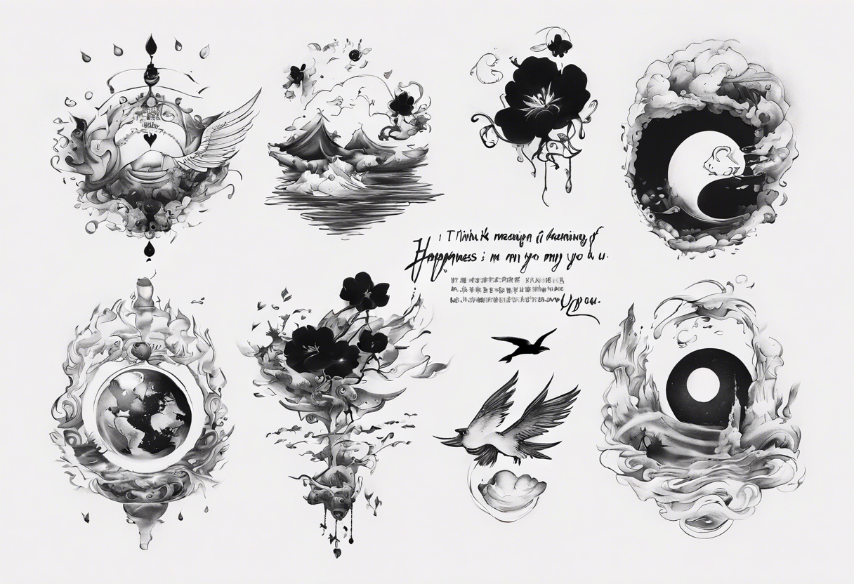 “ I think the meaning of my happiness is you” lyrics with hints of water movement tattoo idea