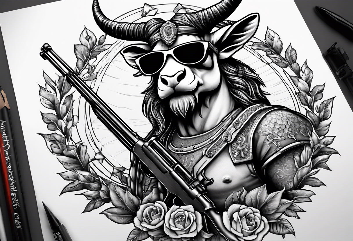 capricorn with sunglasses and shotgun tattoo idea