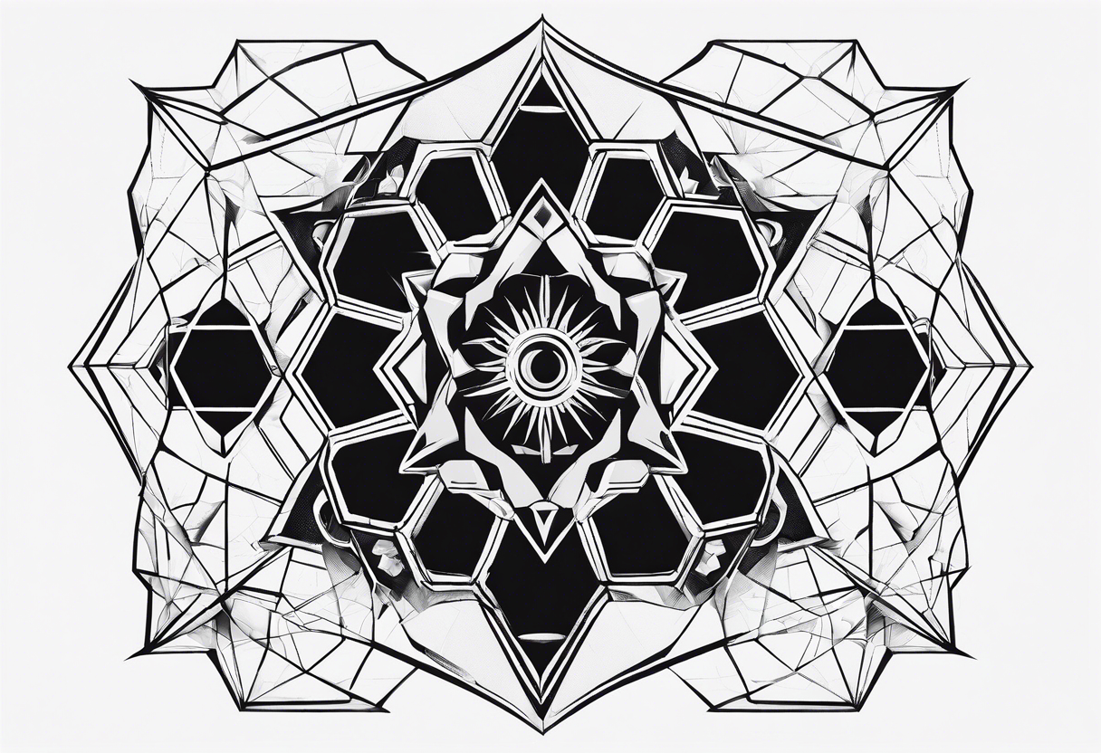 nuclear reaction hexagon black and white tattoo idea