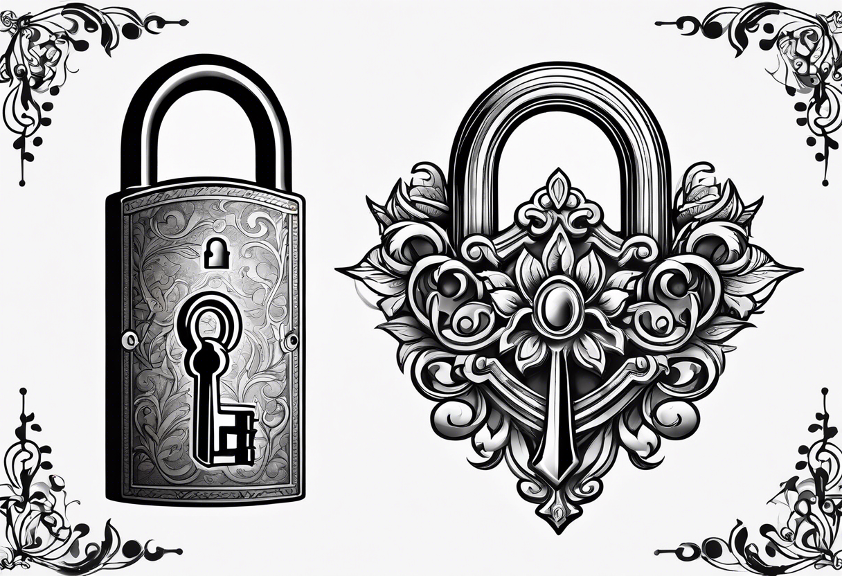 Heart shaped lock tattoo under and key Royalty Free Vector