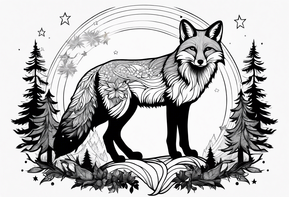 fox in a forest with stars tattoo idea