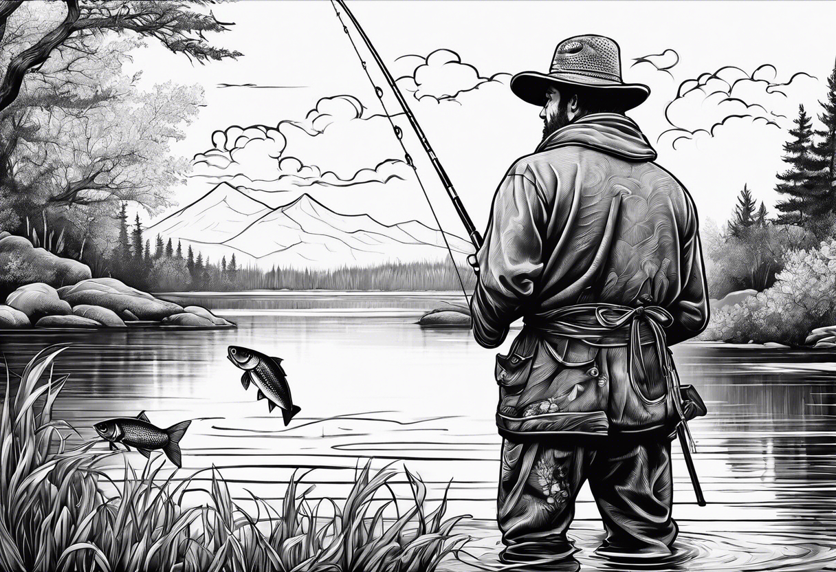 fisherman at the pond tattoo idea