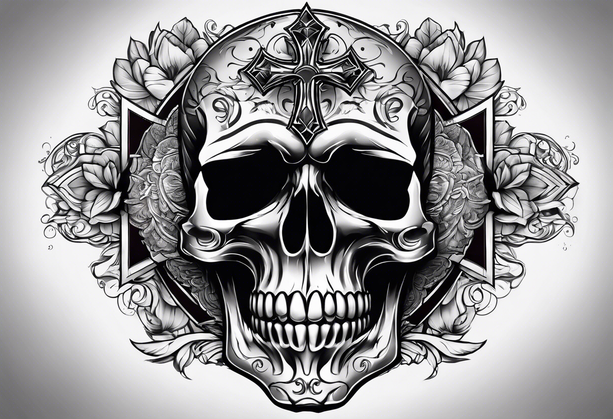 cross on top of a skull tattoo idea