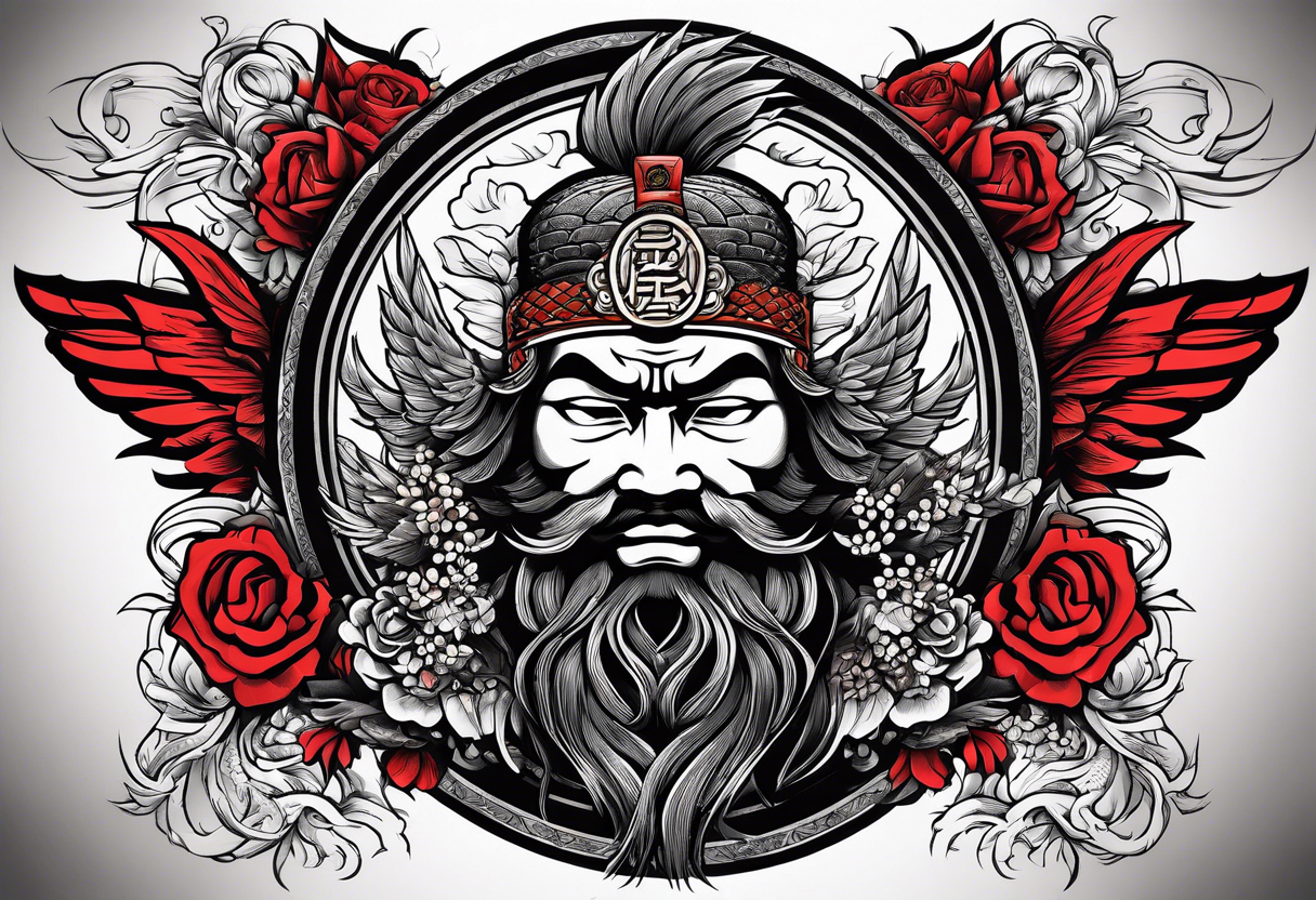 the seven virtues of bushido with Double headed Albanian eagle on his shoulder tattoo idea