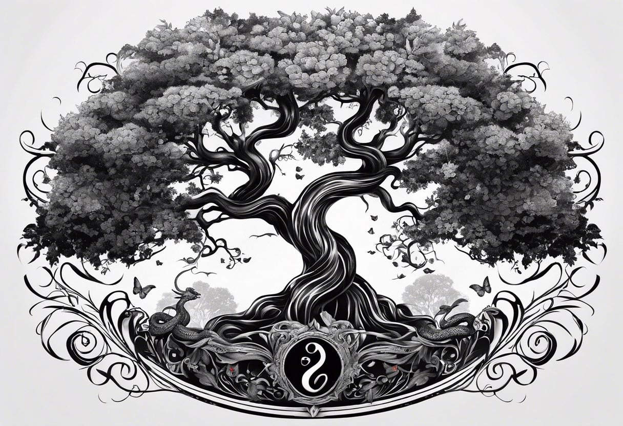 ARBRE DE VIE QUI SE TRANFORME EN SERPENT DANS LE STYLE DISNEY tattoo idea