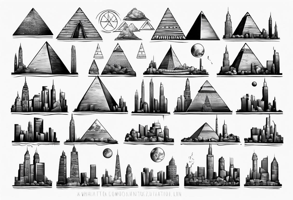 Manhattan skyline with egyptian pyramids tattoo idea