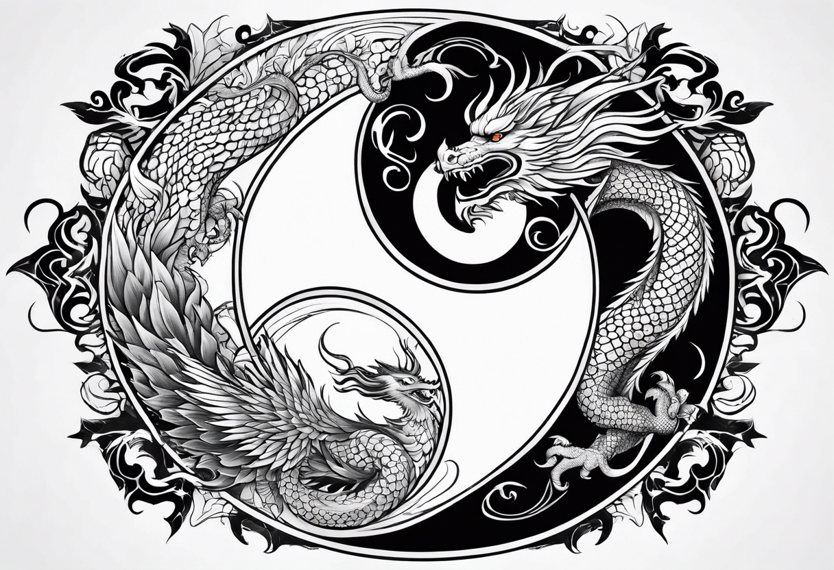 Yin and yang with dragon and phoenix tattoo idea