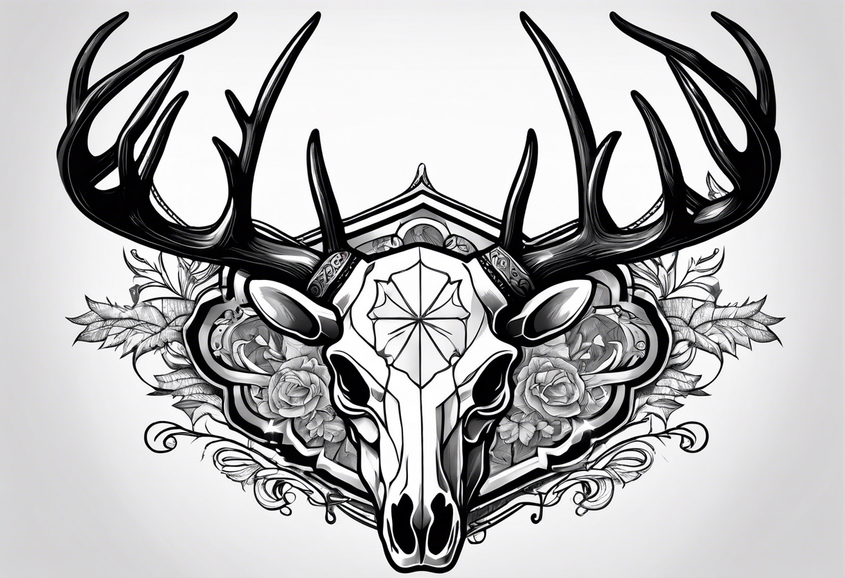 Gemstone Tattoo | Deer Skull and Flowers