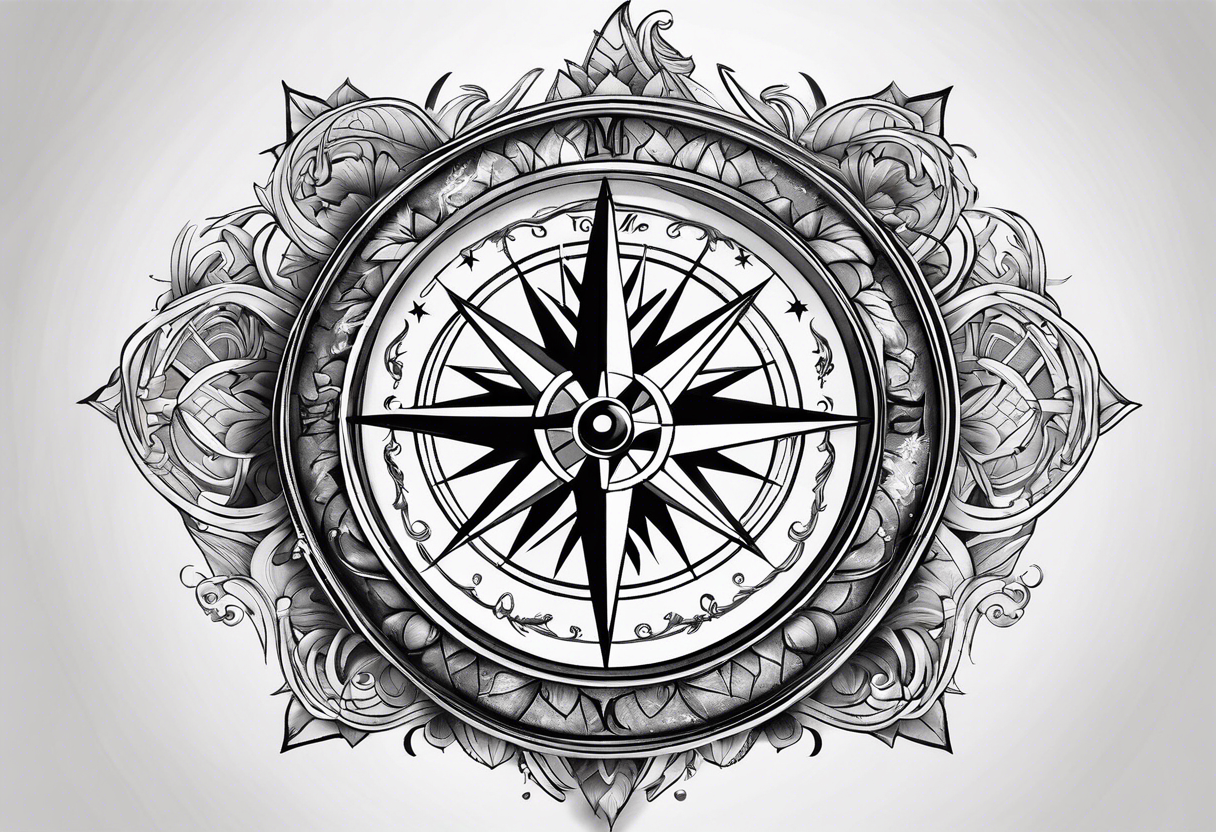 compass surrounded by stars and waves tattoo idea