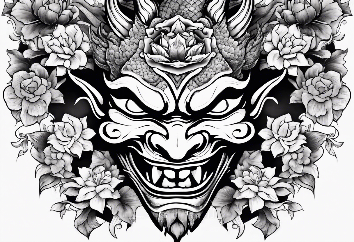 hannya mask with dragon and flower tattoo idea